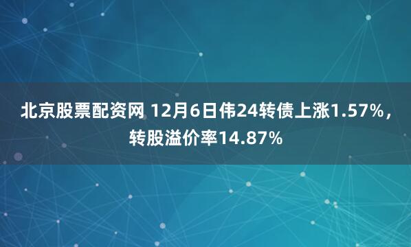 北京股票配资网 12月6日伟24转债上涨1.57%，转股溢价率14.87%