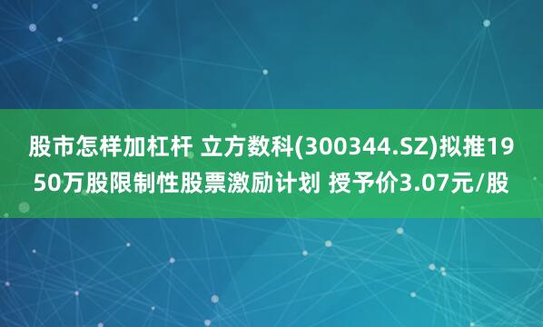 股市怎样加杠杆 立方数科(300344.SZ)拟推1950万股限制性股票激励计划 授予价3.07元/股