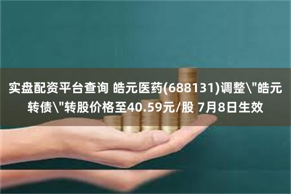 实盘配资平台查询 皓元医药(688131)调整＂皓元转债＂转股价格至40.59元/股 7月8日生效